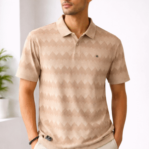 light beige / sand beige. patterned polo t shirt