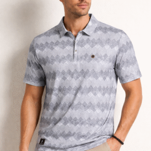 blue patterned polo t shirt