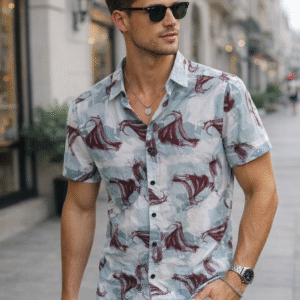 sky blue with pattern printed half sleeve shirt (copy)