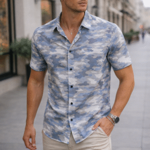 Men’s Blue Camouflage Printed Casual Shirt