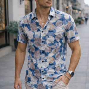 men’s blue camouflage printed casual shirt (copy)