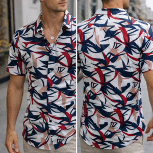 men’s abstract blue printed short sleeve shirt