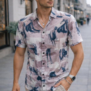 men’s abstract geometric printed casual shirt (front & back view) (copy)