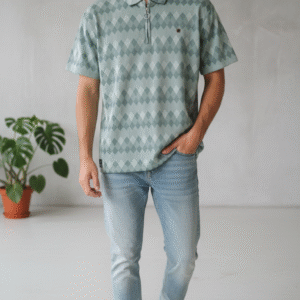 sage green patterned polo t shirt
