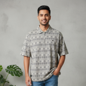 Charcoal Grey patterned polo t shirt