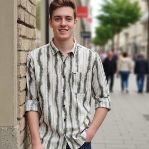 charcoal grey and black with the pattern printed in off white and light silver grey