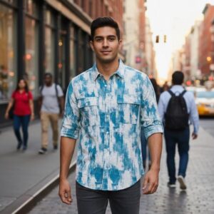 sky blue with crisp white double pocket shirt