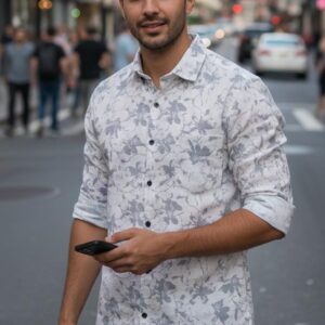 white and charcoal grey tones floral printed shirt