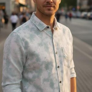 white and green floral printed shirt