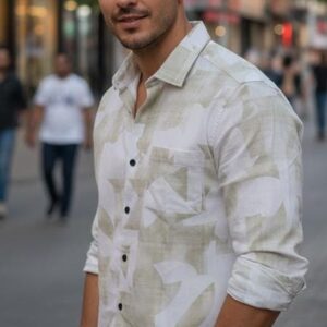 white and light yellow floral printed shirt