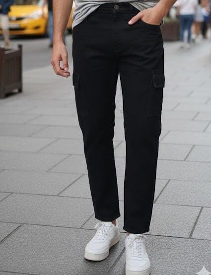 black color soft denim baggy jeans