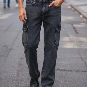 black color soft denim baggy fit jeans