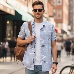 sky blue with pattern shirt