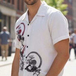 white printed half sleeve shirt