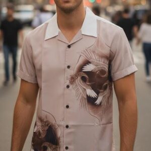 brown printed half sleeve shirt