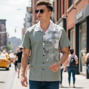 green printed half sleeve shirt