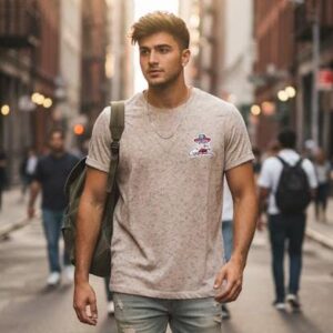 heathered beige round neck t shirt