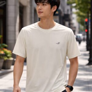 cream color round neck sports t shirt