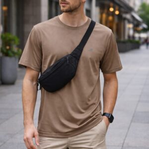 brown round neck sports t shirt