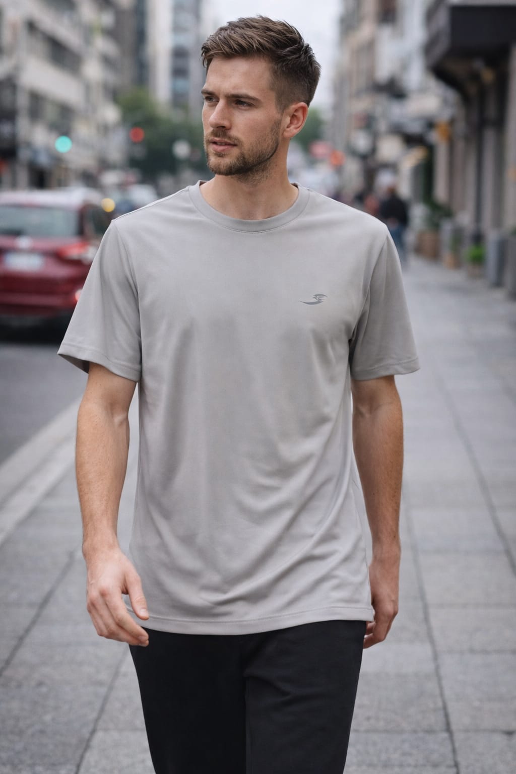 grey round neck sports t shirt