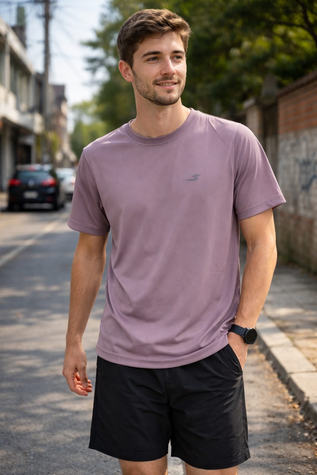 lavender round neck sports t shirt