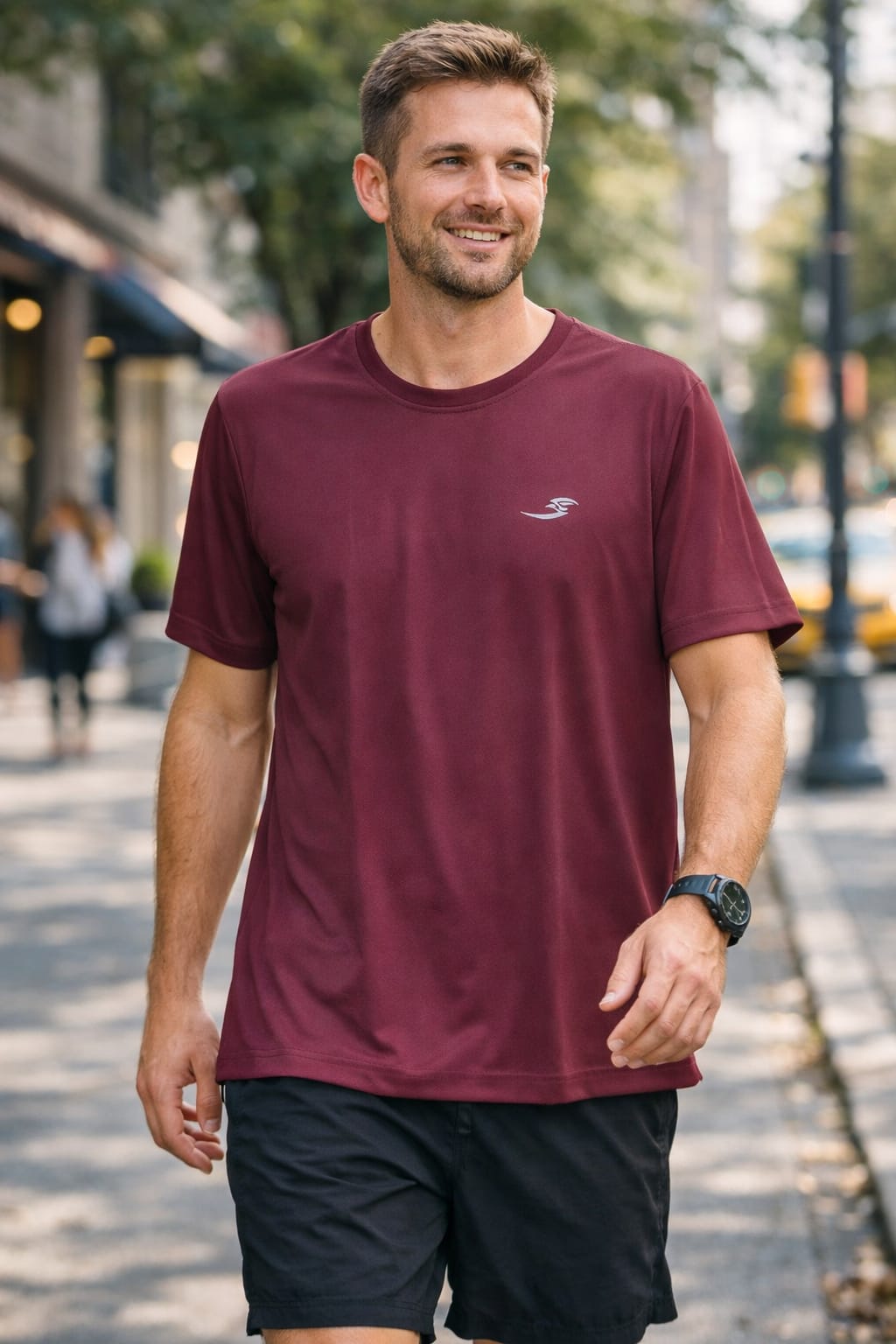 maroon round neck sports t shirt