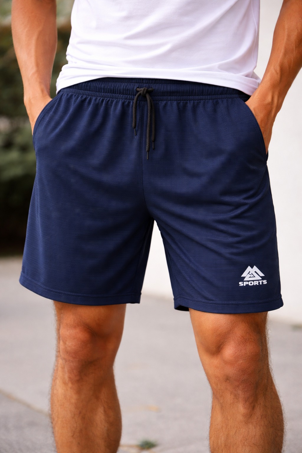 navy blue fine stripes sport shorts