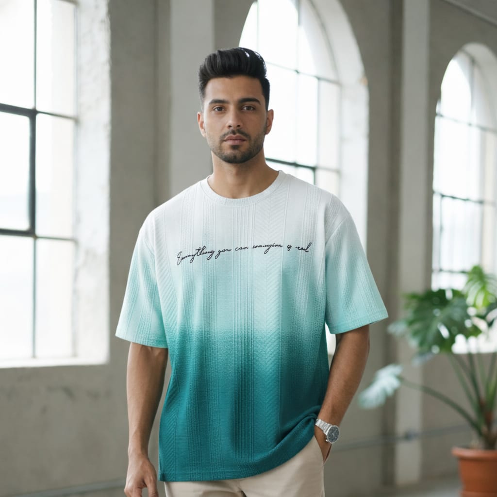 white light blue textured t shirt