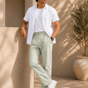 premium linen light green mom fit trousers for men