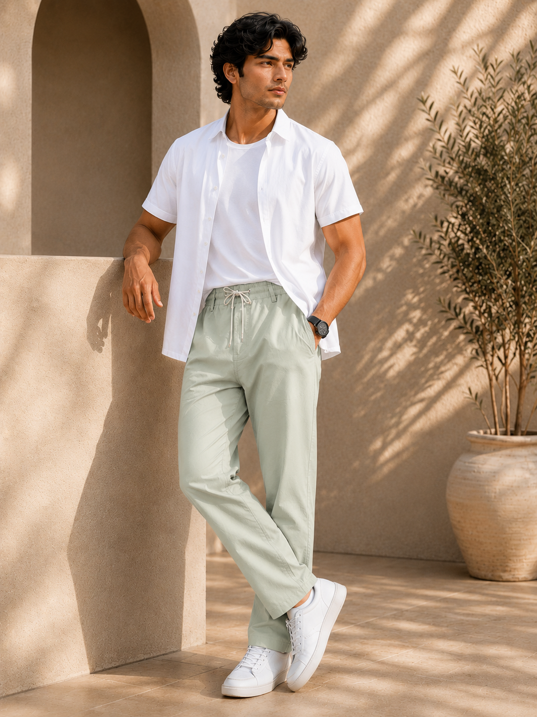 premium linen light green mom fit trousers for men