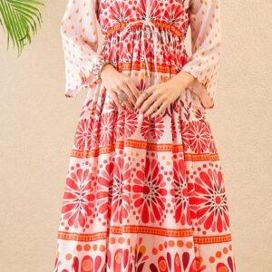 white floral print a line maxi dress