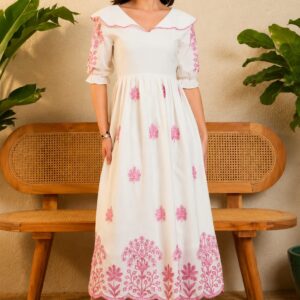 white embroidery maxi dress