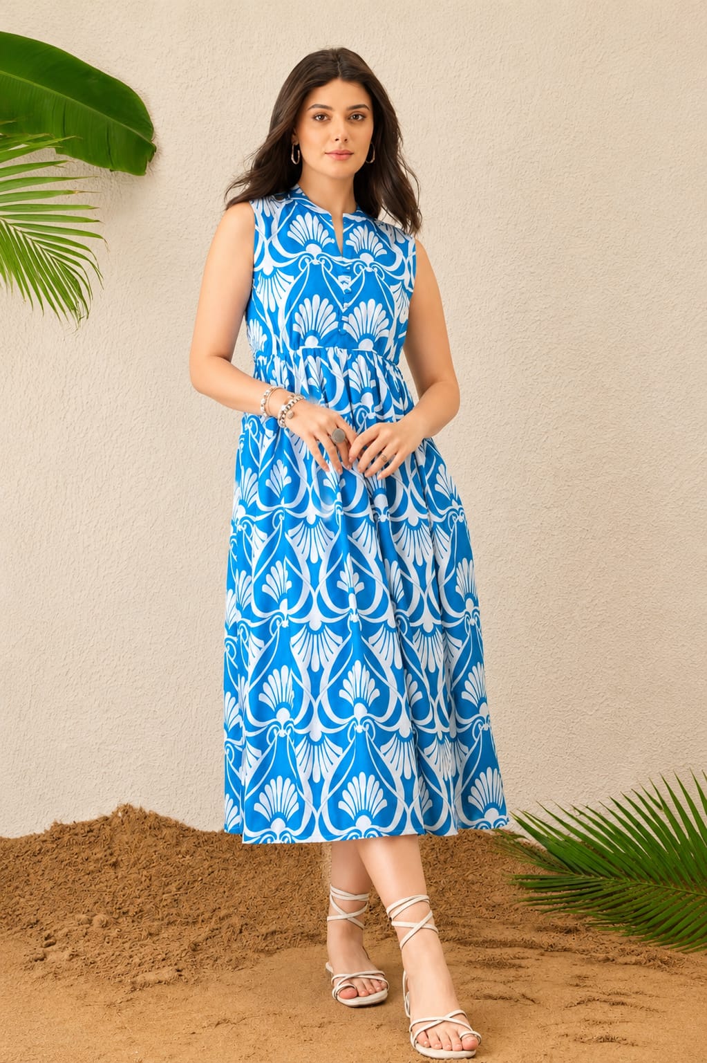 blue printed dress
