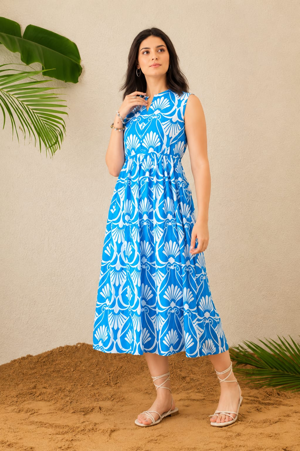 blue printed dress