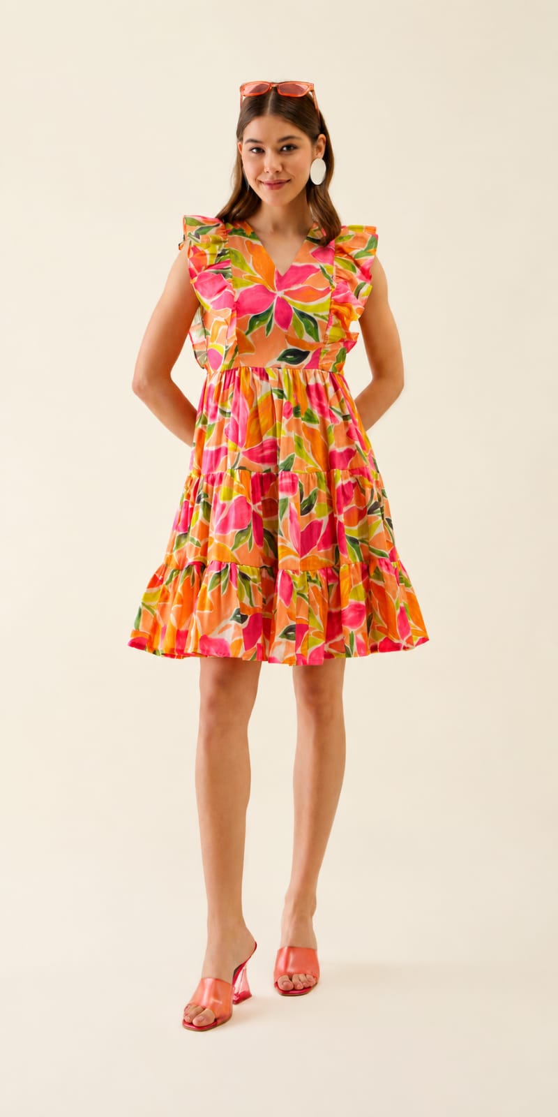 multicolored floral print fit & flare