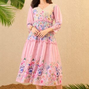 pink floral printed fit & flare maxi dress