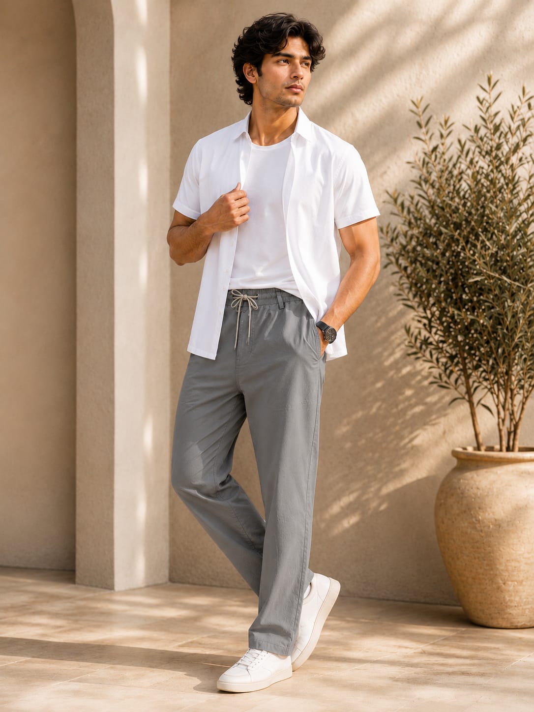 premium linen cream white mom fit trousers for men (copy)