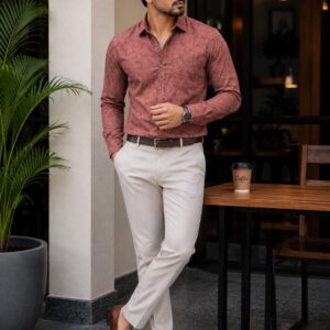 dusty rose brown prints full sleeve shirt