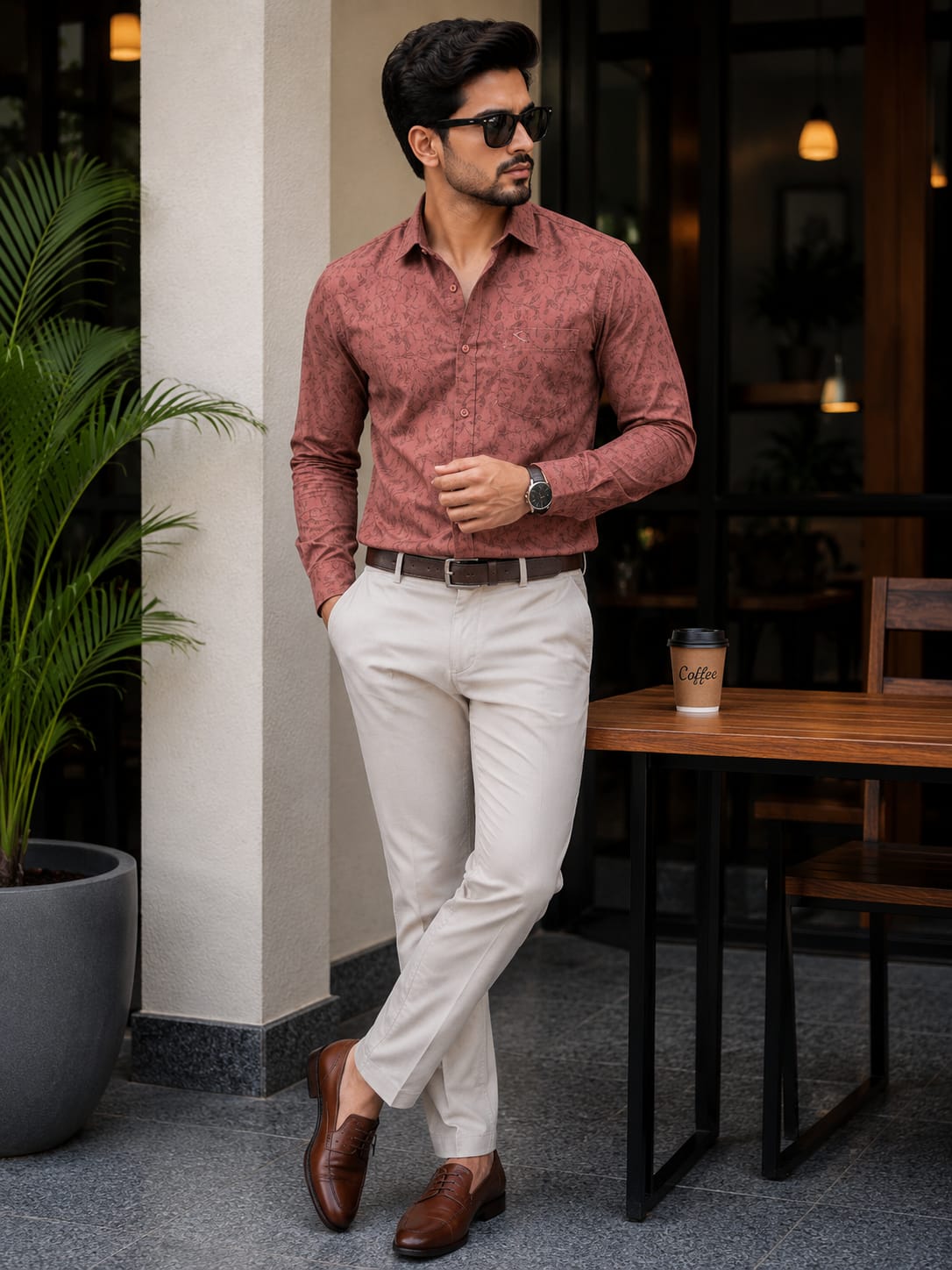 dusty rose brown prints full sleeve shirt